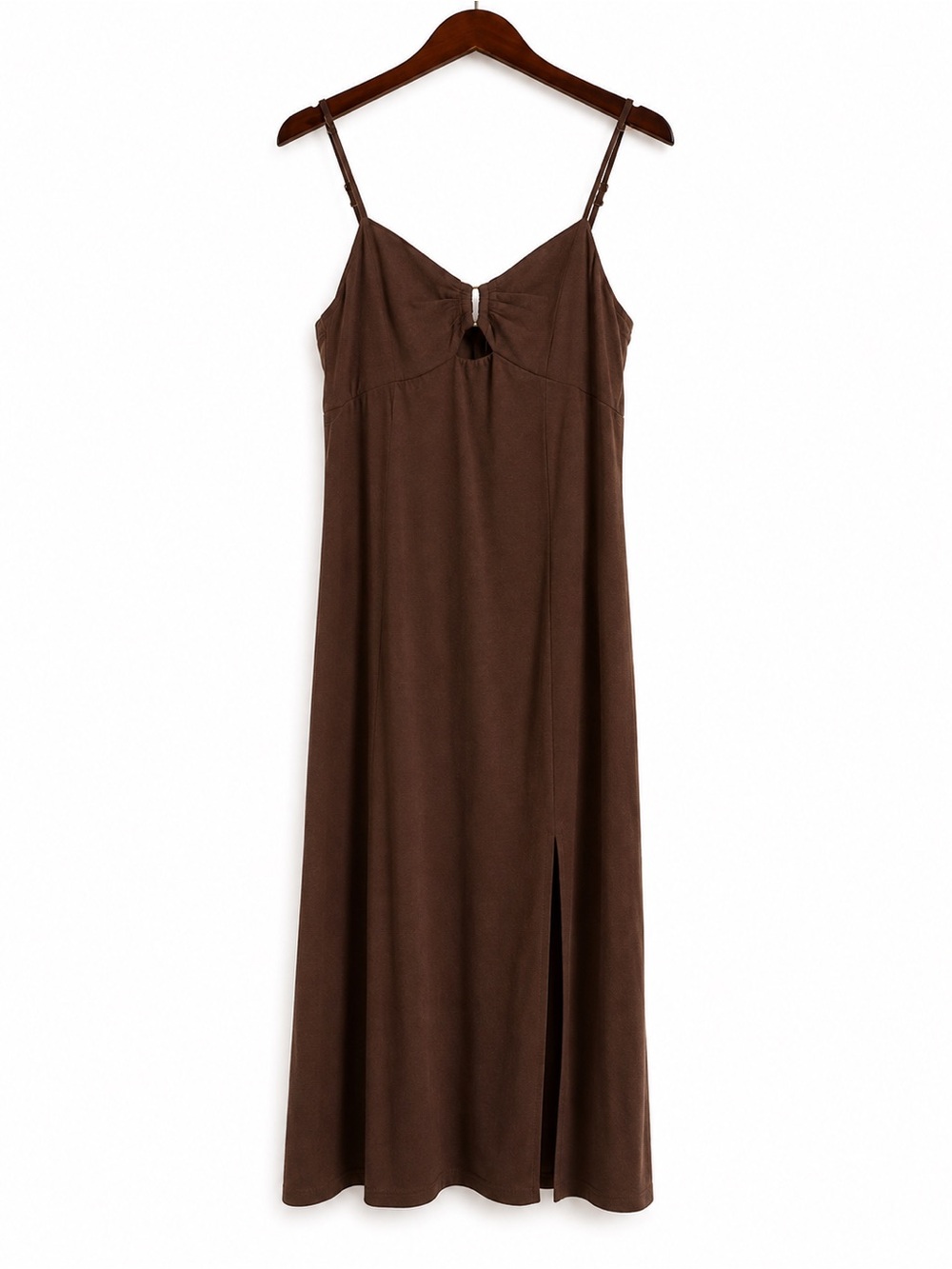 Trixxi Brown Maxi Slip Dress with Front Keyhole
